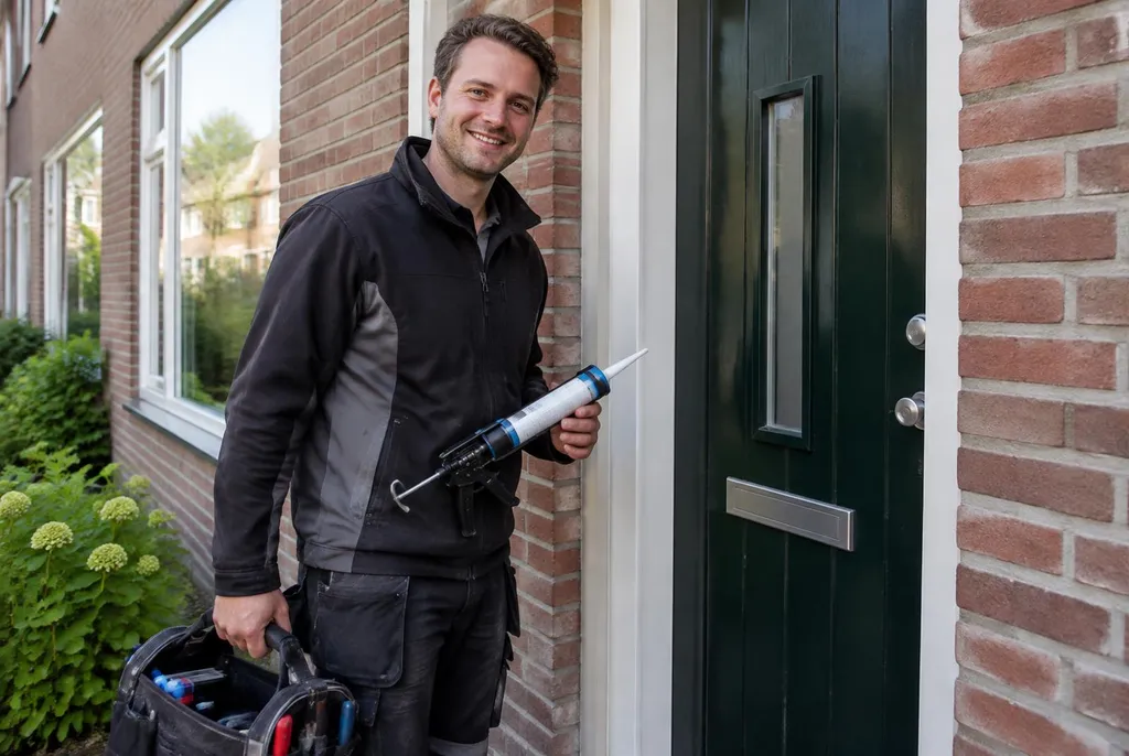 Vakman van Kitbedrijf Ede bij de voordeur van een woning